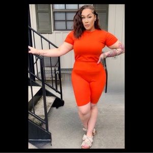 Two Piece orange biker short set